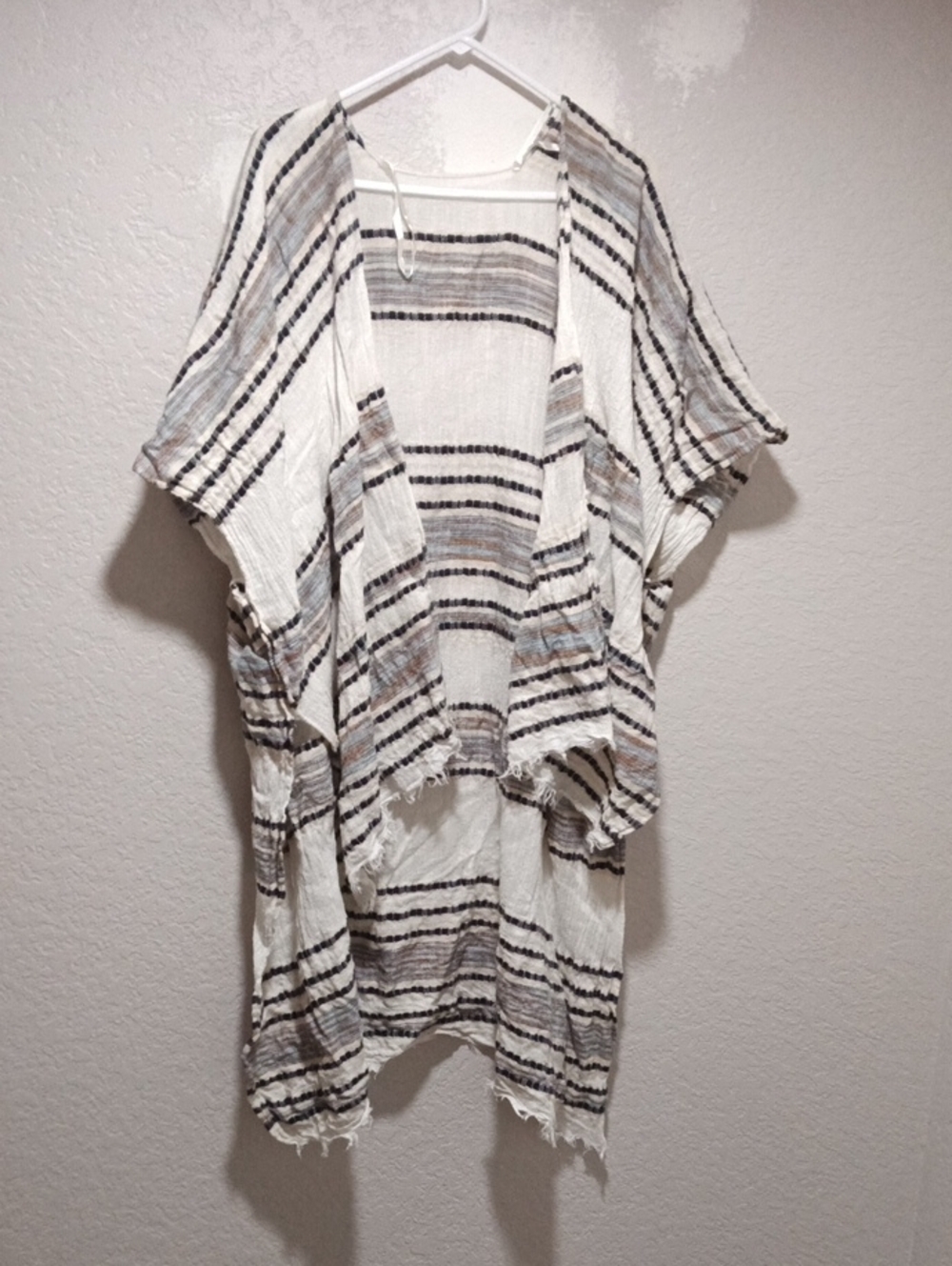 Striped Open-Front Lightweight Kimono Cardigan